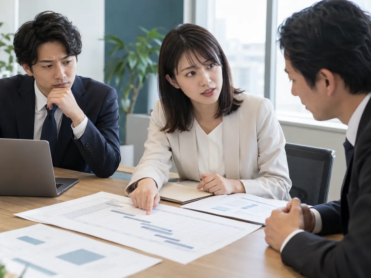 営業担当者が要件確定前に公開時期を約束する商談イメージ(AI生成)